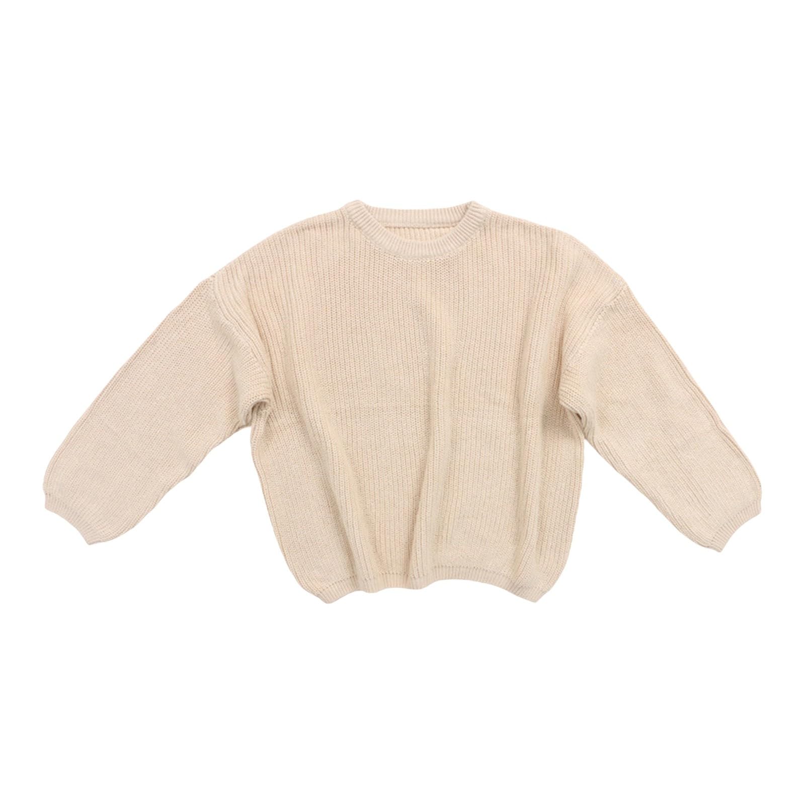 RNTOP Toddler Baby Boys Girls Knitted Sweater Solid Color Pullover Long Sleeve Warm Sweatshirt (Beige, 12-18 Months) j1212r