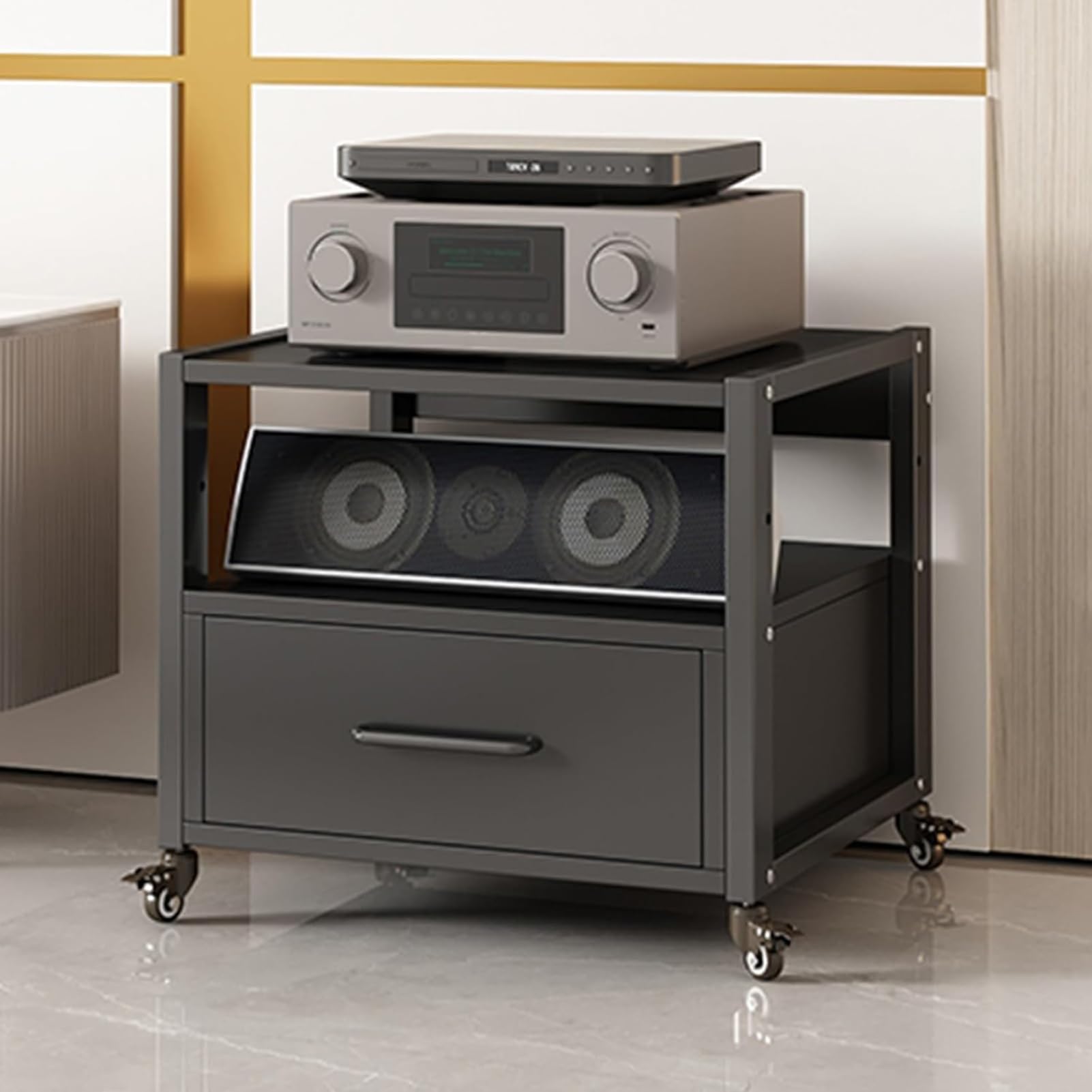 XingLi Movable 2/3/4/5-Tier Media Stand Audio/Video Component Cabinet With Drawer Amplifier Stand, Multi-Functional & Modern AV Cabinet?for Living, Gaming, Recording Room(2 Tier)