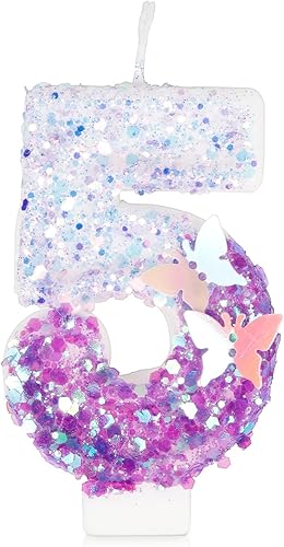 Velas de cumpleaños número 5, decoración de fiesta de cumpleaños de mariposa para mujeres y niñas, vela morada de feliz cumpleaños para pastel, vela disponible en Yaxa Guatemala