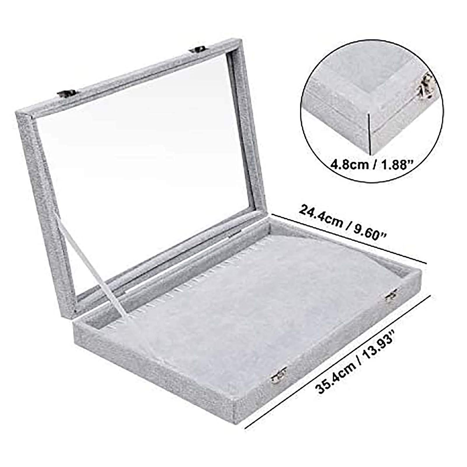 NZPOST Caja de almacenamiento para collares, caja expositora de terciopelo gris con 20 ganchos y tapa de cristal con cerradura, joyero f