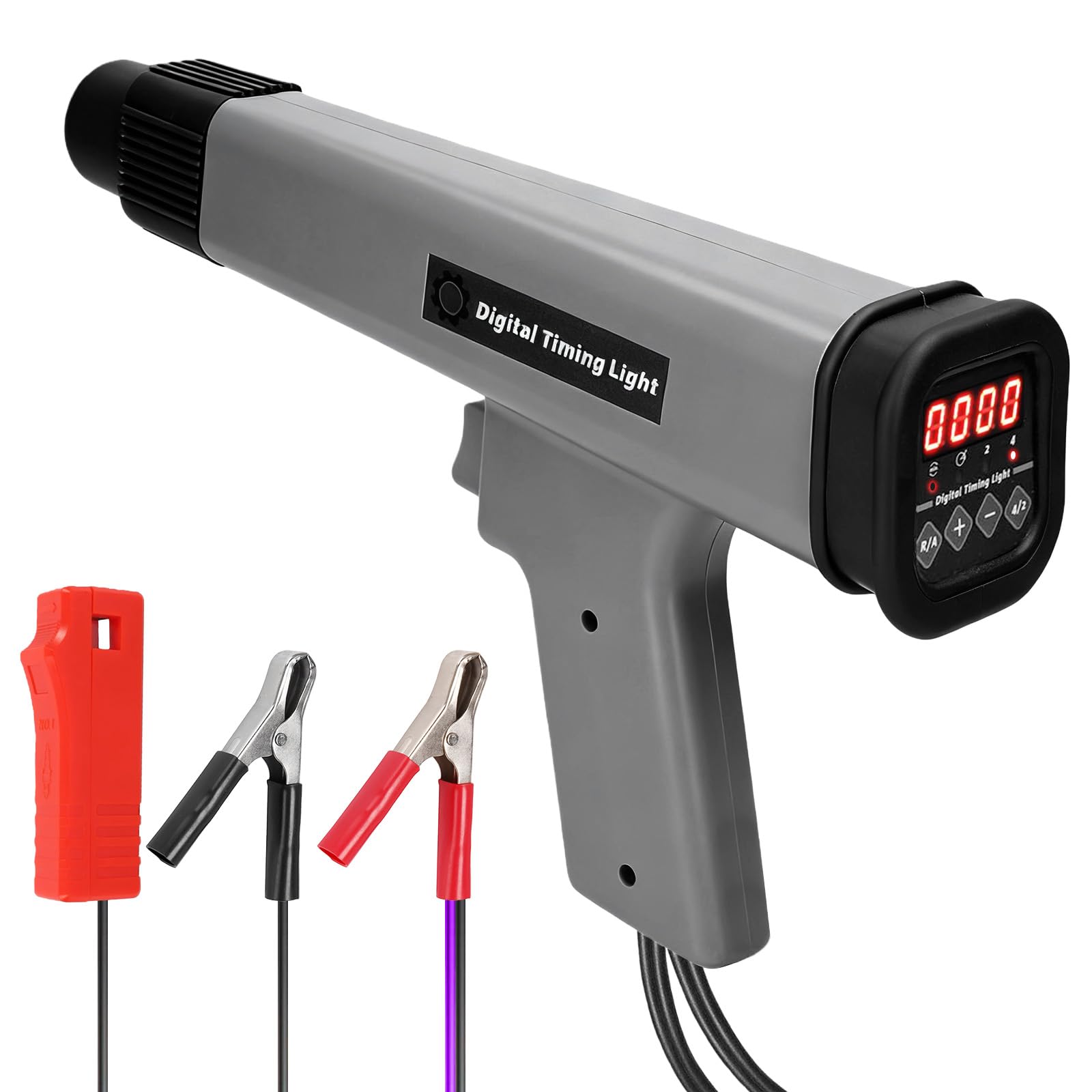 Pistola de luz de encendido con indicador digital LED, lámpara estroboscópica de 9 a 16 V, pistola de tiempo de encendido con pinzas de cocodrilo resistentes para motores de gasolina de 2 y 4 tiempos