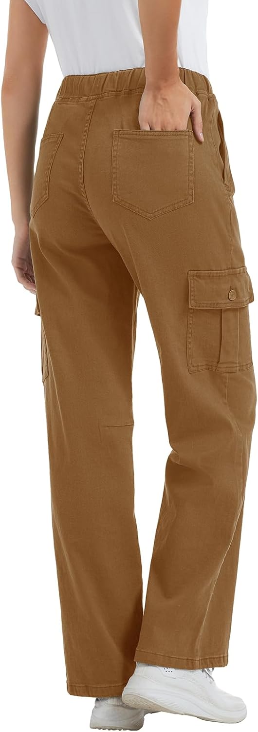 Women Chino Cargo Pants High Waisted Stretchy Fall Pants Women's Drawstring Pull On Trousers - Image 4