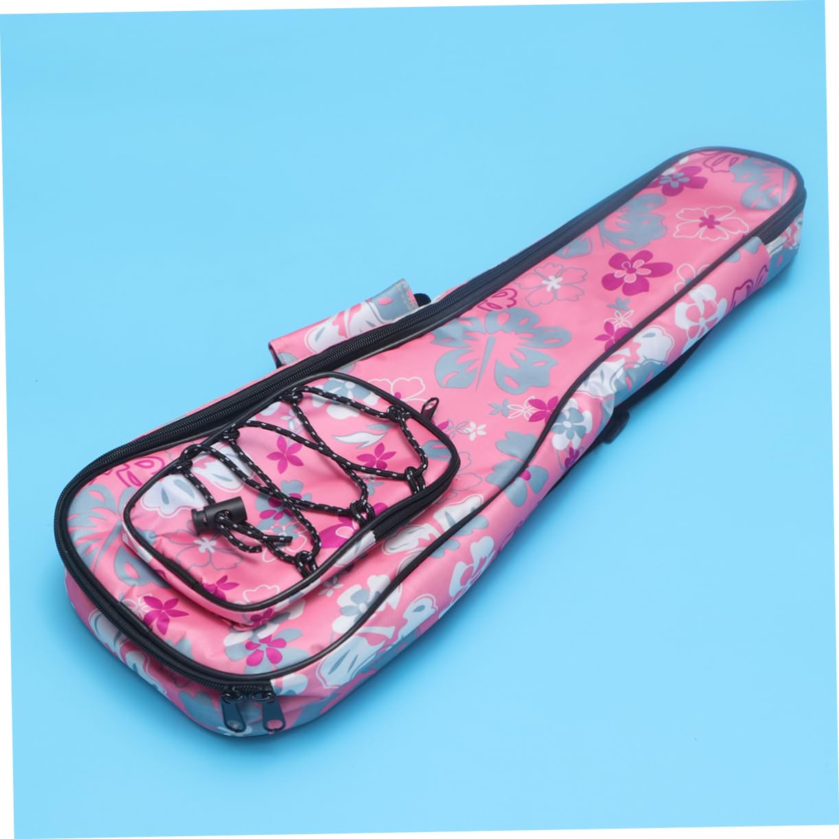 Borsa per Ukulele Imbottita in Cotone Doppia Tracolla e Tasca Frontale a Rete, Design Floreale Personalizzato