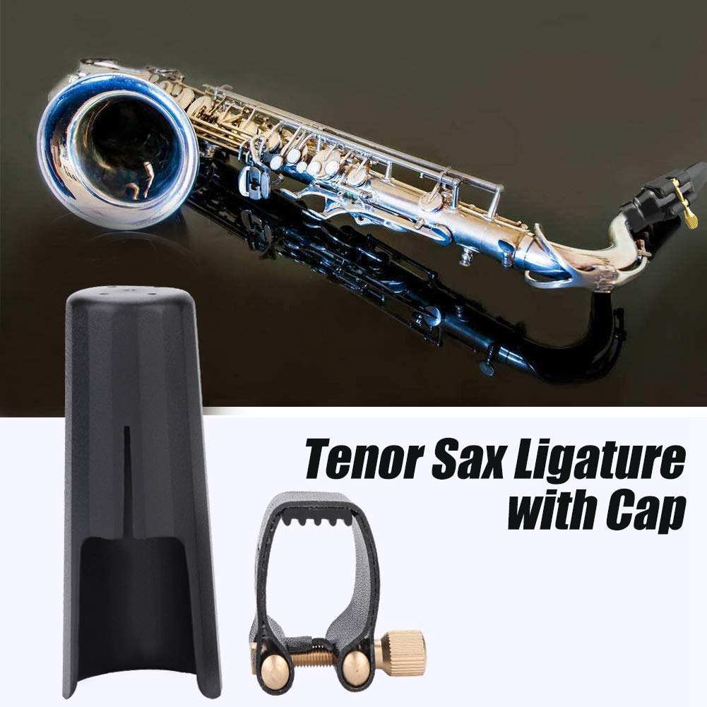 Tenorsaxophon Ligatur, 1,38x1,38 Zoll Tenor Saxophon Ligatur Clip Verschluss mit 3,86x1,5 Zoll Mundstück Kappe, PU Leder Altsaxophon Ligaturklammer Blattschraubenbefestigung Tenorsaxophon Mundstück
