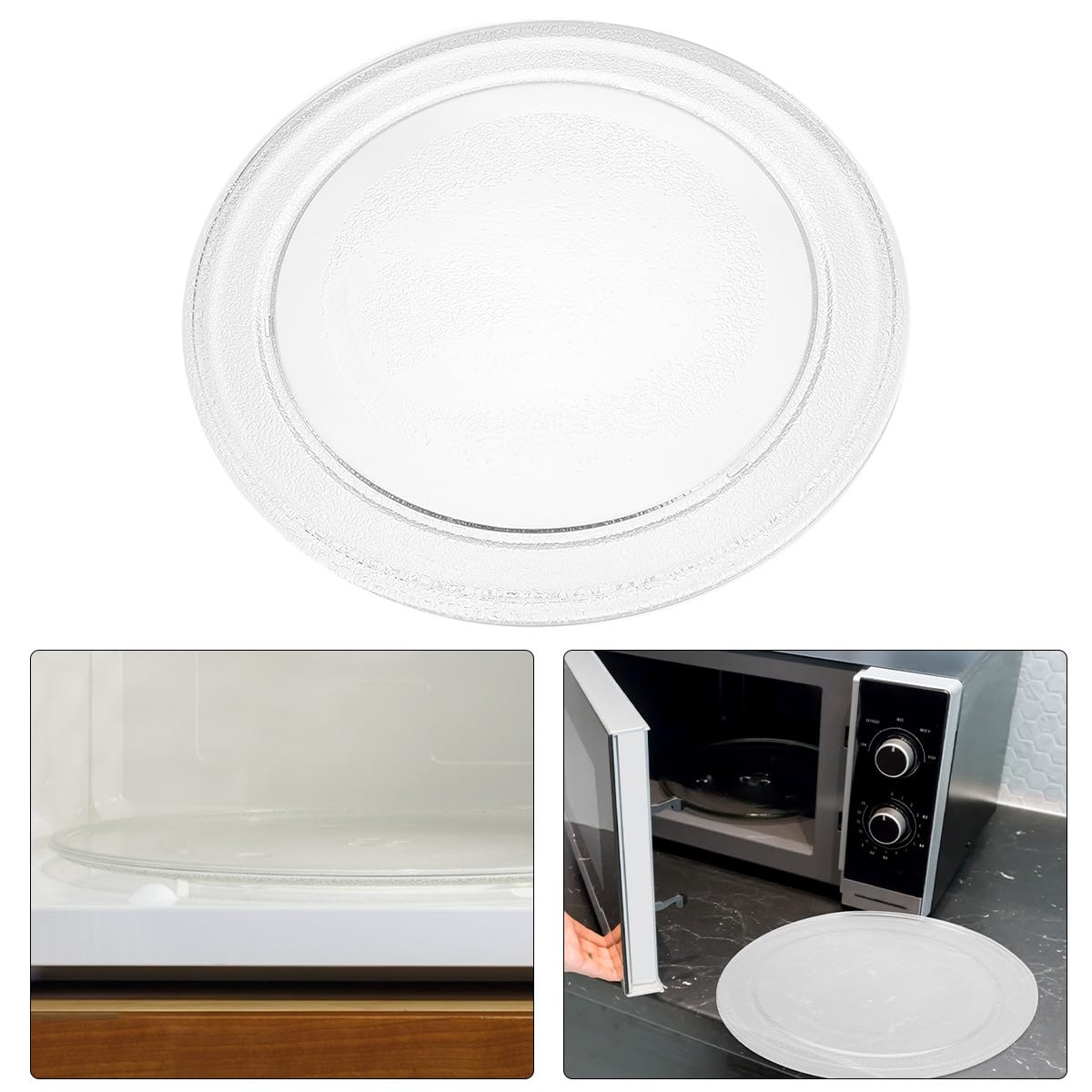 Angoily Plato de Vidrio para Microondas Resistente al Calor y Seguro Bandeja Redonda Práctica Repuesto para Horno Microondas