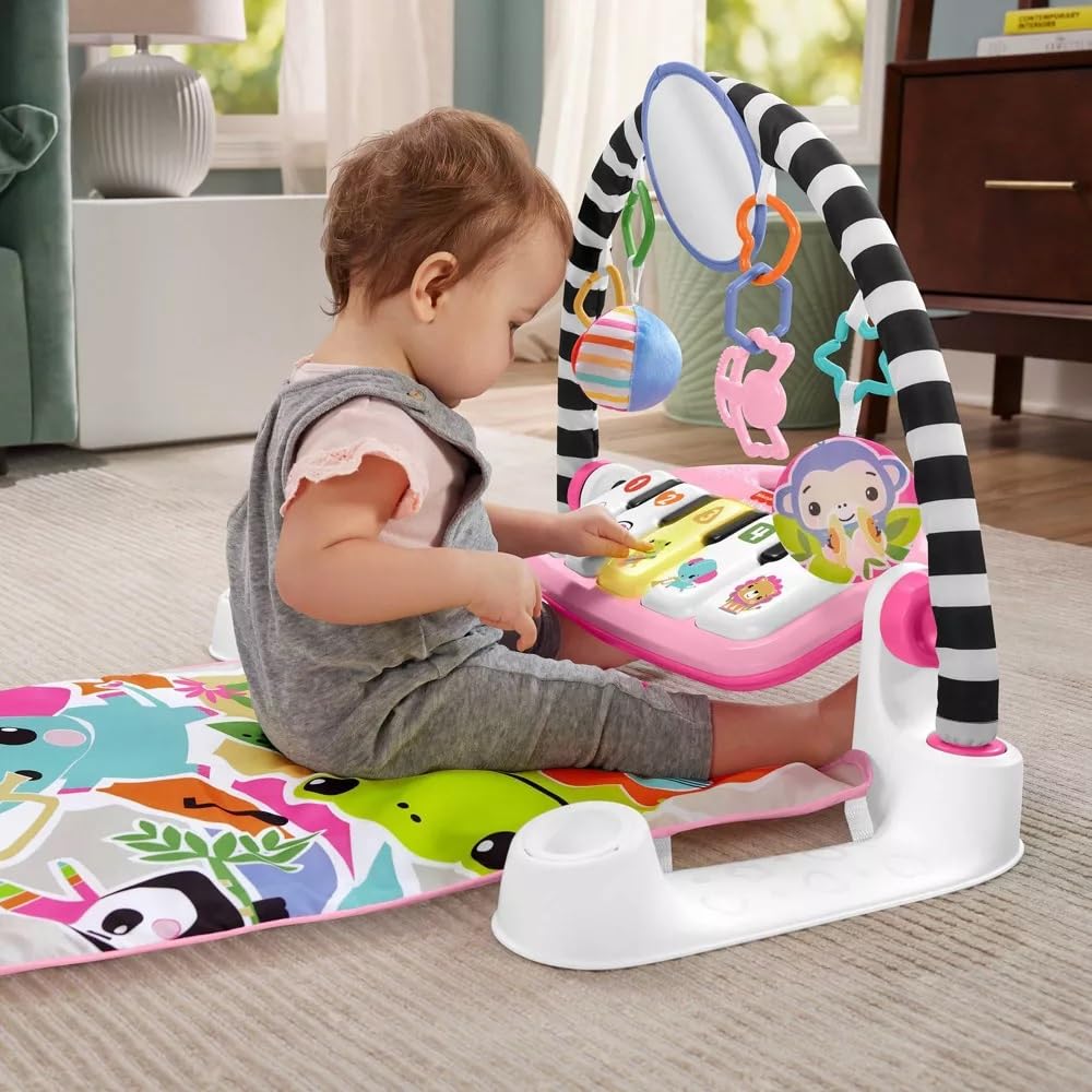 Fisher-Price Glow & Grow Kick and Play Gym – Tapis de Jeu Rose pour bébé avec 4 façons de Jouer, Apprentissage des étapes intelligentes, 10 Jouets reliables et Piano Amovible pour Nouveau-né et Plus