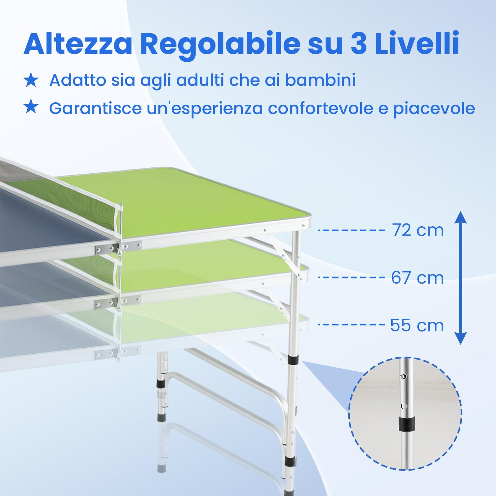 COSTWAY Tavolo da Ping Pong Portatile 120 x 76 cm, Set di Tennis da Tavolo Pieghevole con Rete, 2 Racchette, 2 Palline, Altezza Regolabile a 3 Livelli, Struttura in Alluminio, da Interno ed Esterno