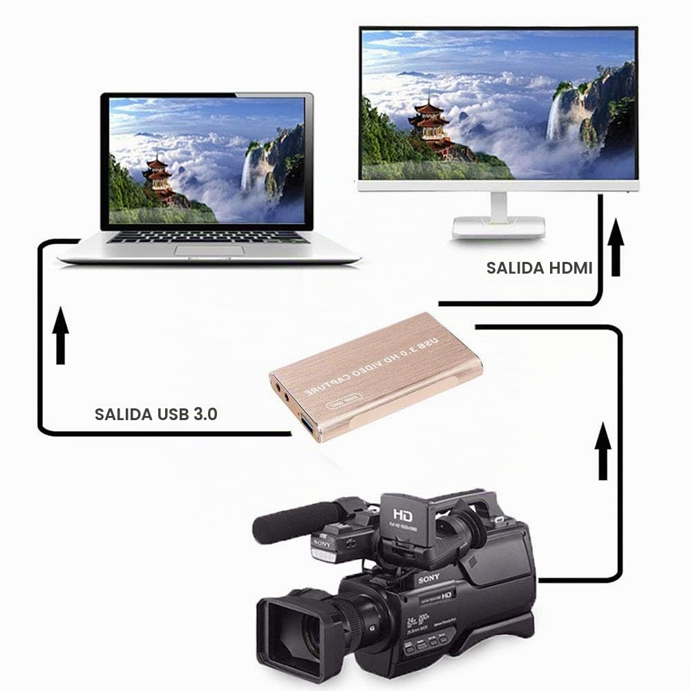 EXVIST 4K HDMI Tarjeta de Captura de vídeo W/USB 3.0 HDMI Loop-out Entrada de línea de 3,5 mm y Salida de micrófono para Hacer difusión a través de OBS PotPlayer