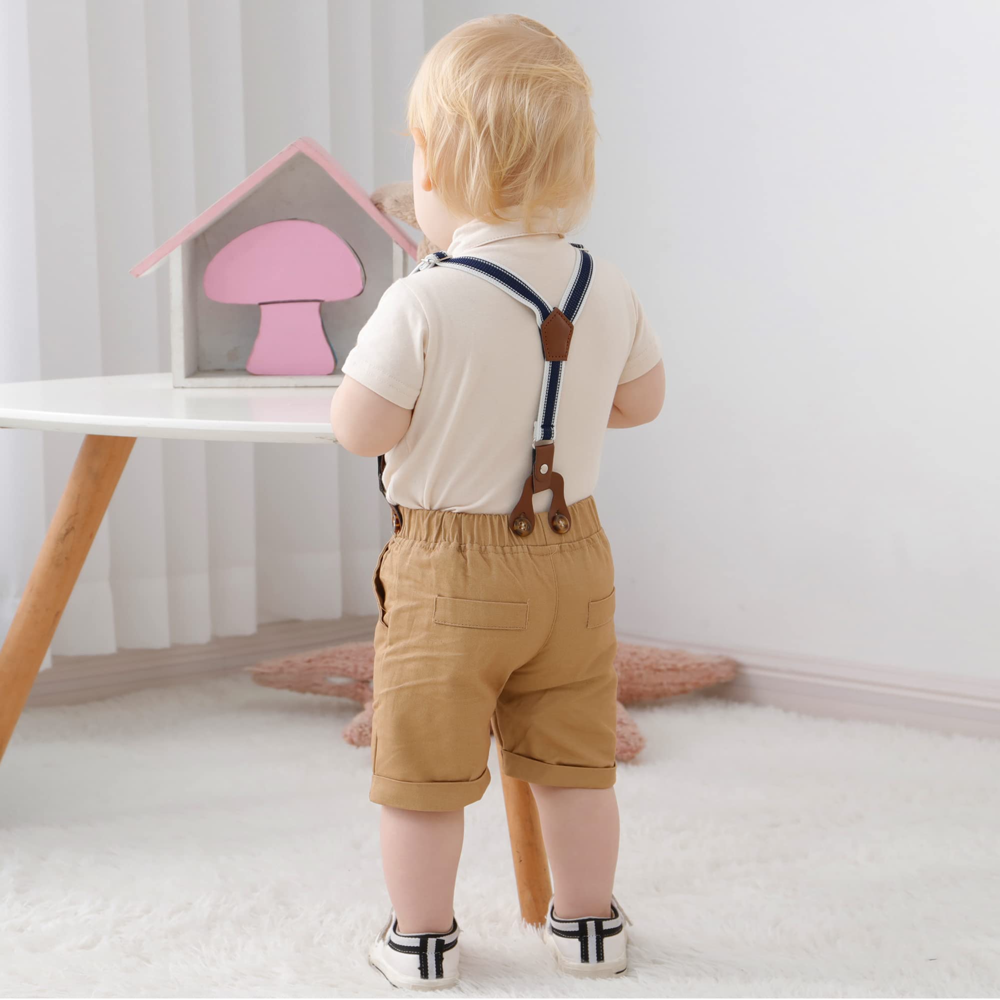 YUEMION Ropa para bebé niño y caballero, trajes de verano de manga corta con corbatín, camisetas + pantalones cortos con tirantes (3-24 meses)