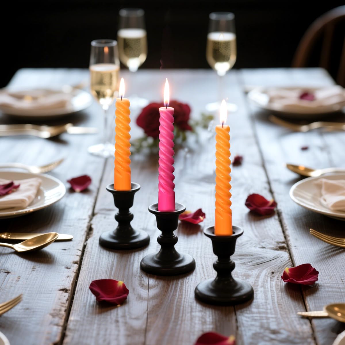 Paquete de 10 velas cónicas en espiral color naranja y rosa intenso para decoración del hogar de vacaciones, candelabros trenzados sin goteo de 10 pulgadas para cena, fiesta, boda, Halloween, Acción