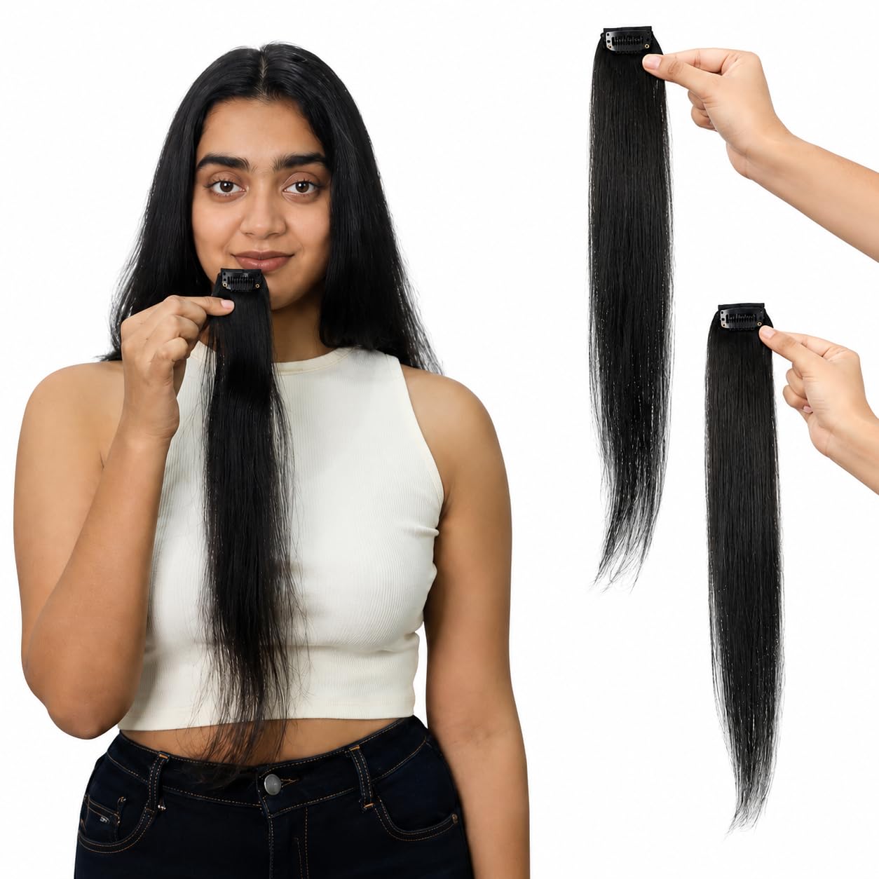 Thicklengths Single Clip Hair Extensions for women natural hair for Girls| Side Bangs hair for ladies | one clip extensions Wigs and Buns-image-10