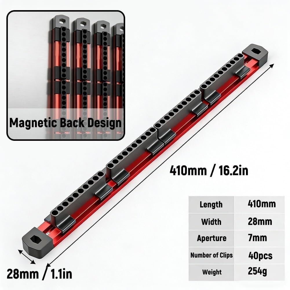 Organisateur d'embouts hexagonaux magnétiques en aluminium, support de lecteur de 40 emplacements 1/4", organisateur d'embouts hexagonaux magnétiques(3PC)