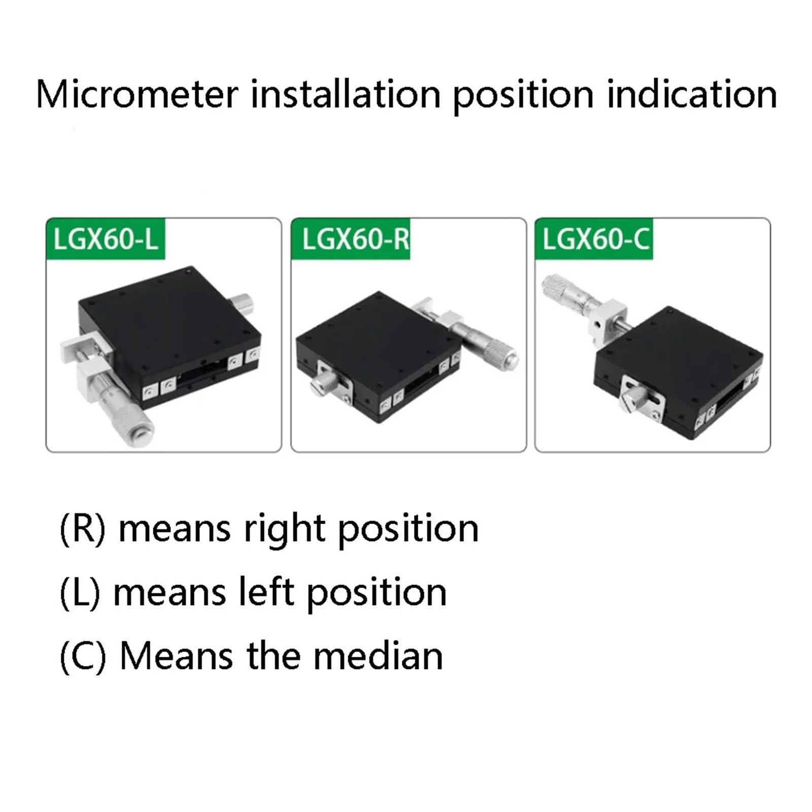 Micrometro de Perilla de 60 x 60 mm, Mesa Deslizante con guía de riel, Tipo Desplazamiento, LGX60-R, LGX60-L, LGX60-C (LGX60-C)
