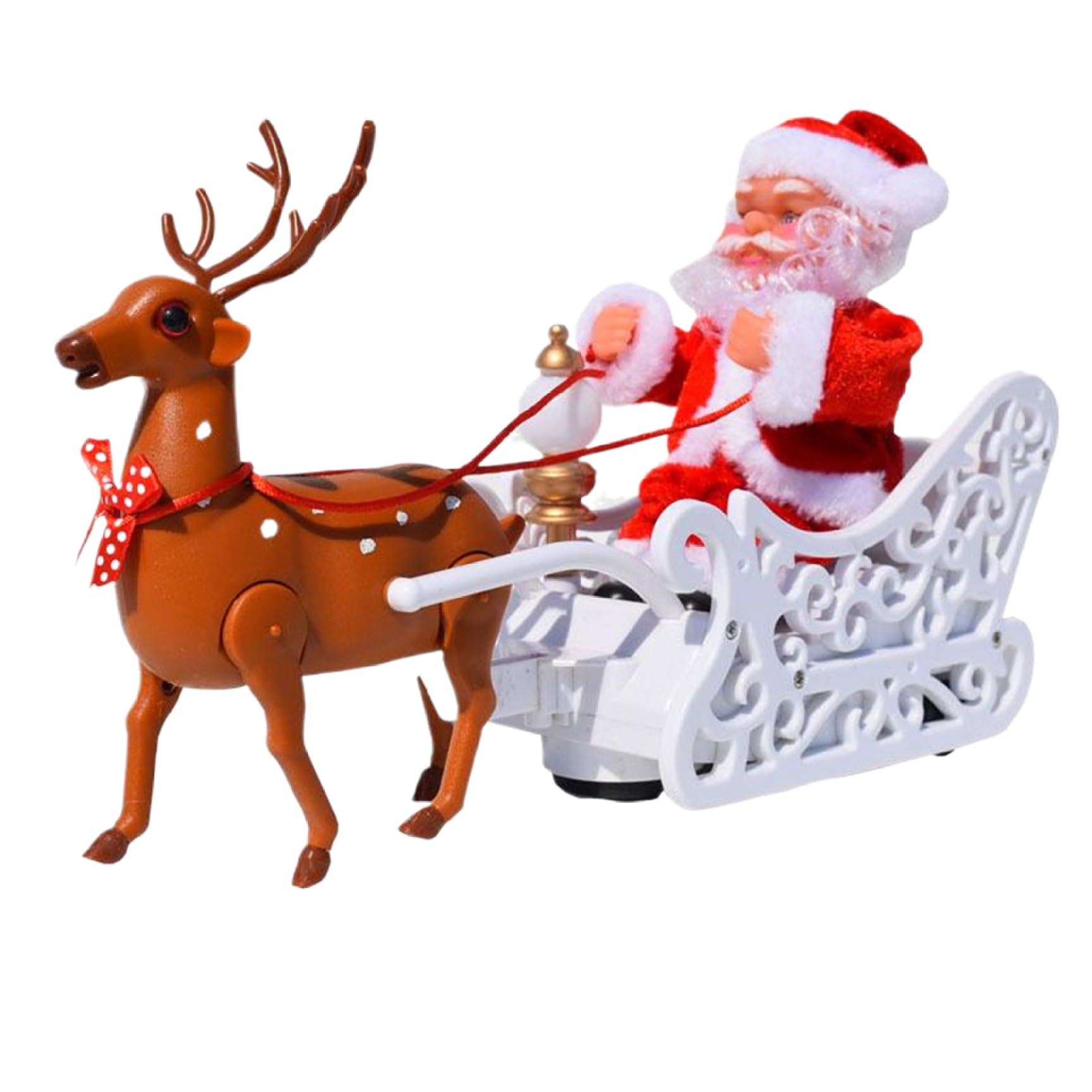 Grsrkep Santa Claus Figurines, Cute Santa Claus and Reindeer Sleigh Toys, Christmas Animatronics with Music ＆Light, Battery-operated Twerking for Xmas Party