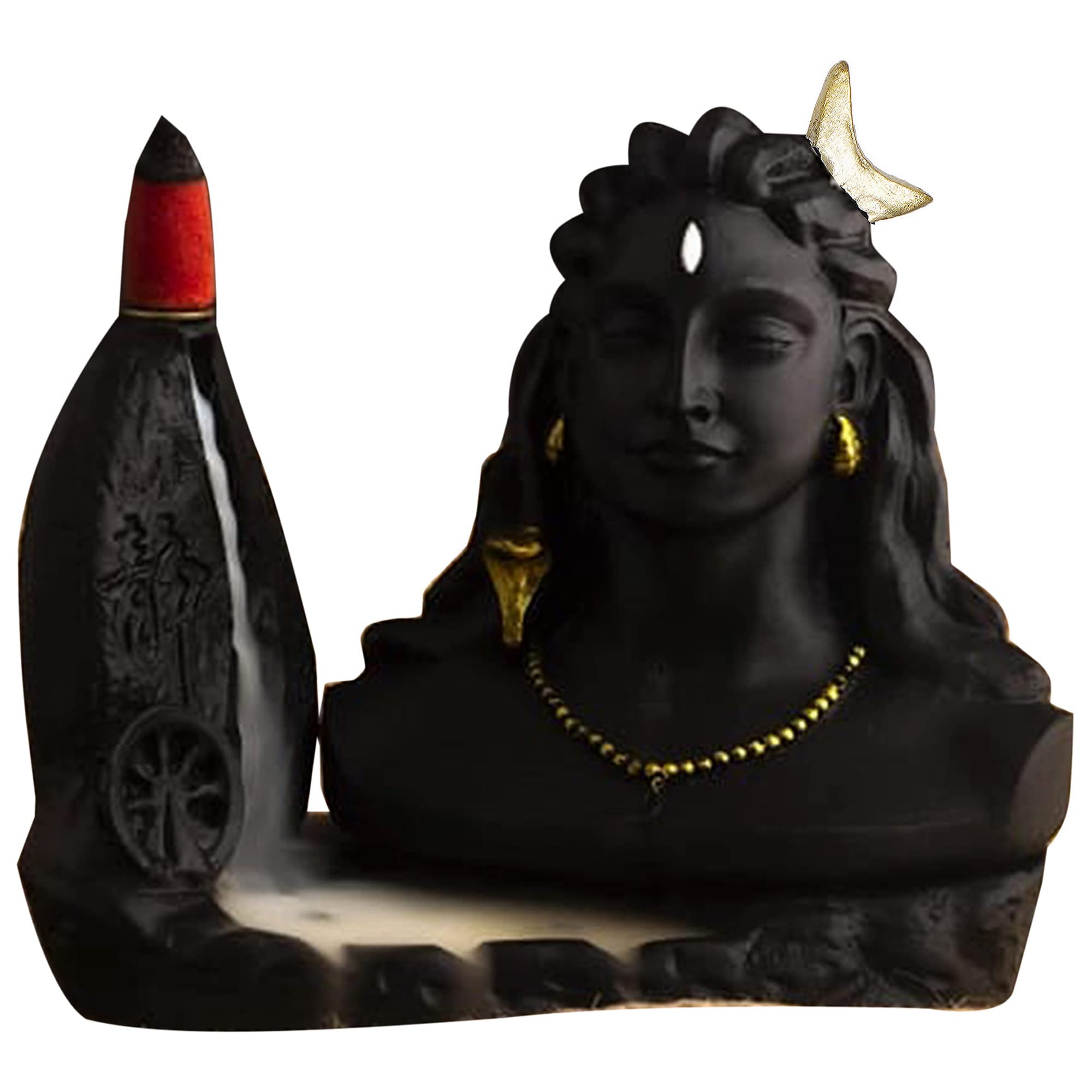Zart Black Adiyogi Smoke Fountain in Incense Sticks Statue Home Decor Item, Office Table Show Piece 5 inch(Resin, Conical)