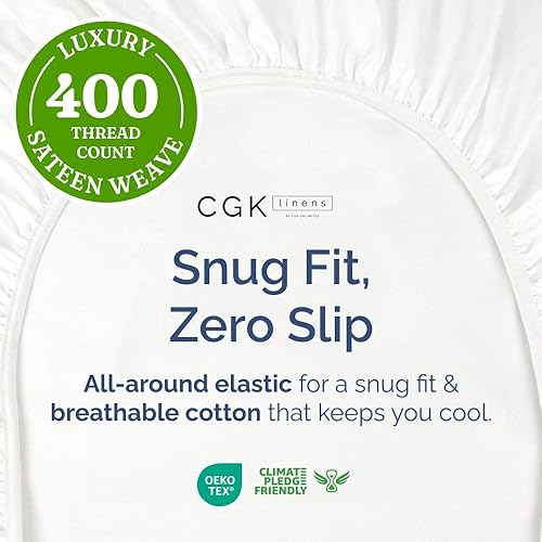 Miniatura 2 de Sábana bajera de algodón fresco de 400 hilos, para colchón alto, se adapta perfectamente al colchón, solo una sábana bajera (tamaño King, blanco)