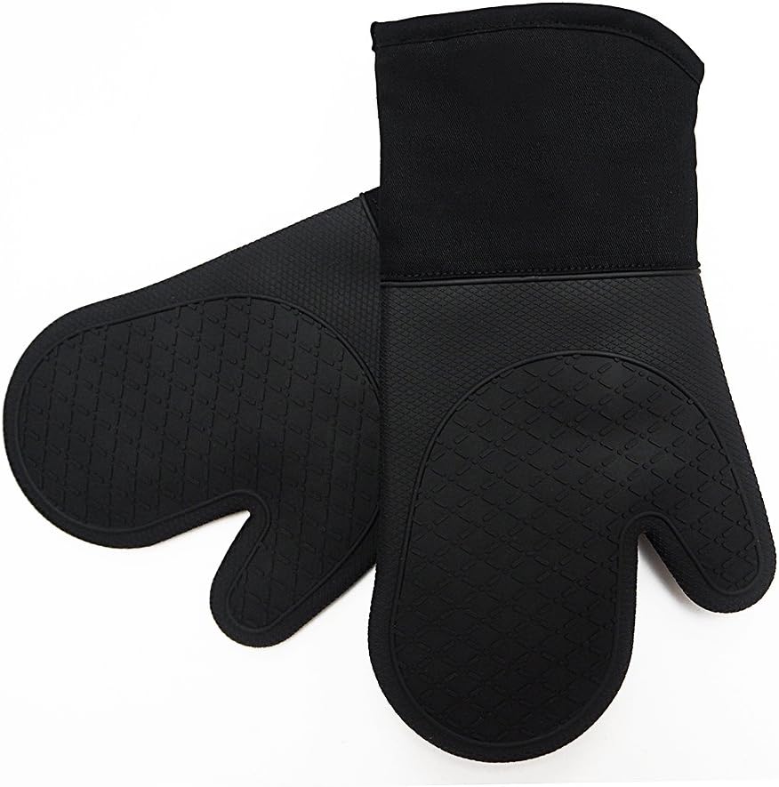 Silicone Shell Kitchen Oven Mitts for Heat Resistant 500 Degrees with Waterproof, Set of 5 Oven Gloves for BBQ Cooking Set Baking Grilling Barbecue Microwave Hot mitt Grey