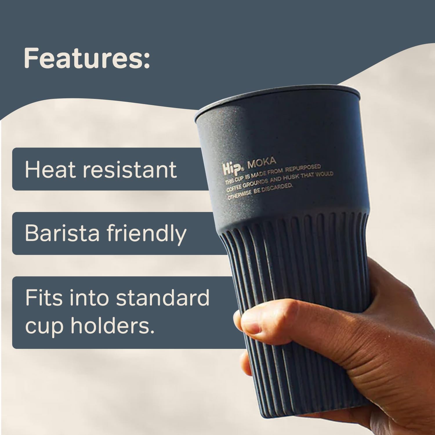 Hip Moka Travel Cup, Reusable Travel Coffee Mug with Lid, Travel Mouthpiece for Easy Sipping, Made from Coffee Husks - Image 3