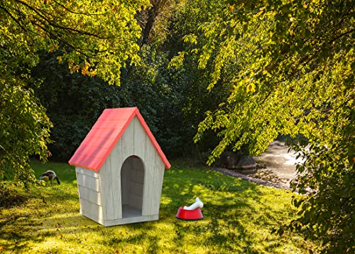 BELECO 1.5x1m Stoff-Hundehütte für den Garten im Freien, Hintergrund für Fotografie, Hundehütte aus Holz mit rotem Dach, grünem Gras, Wiese, Bäumen, Hintergrund für Geburtstagsparty-Dekorationen