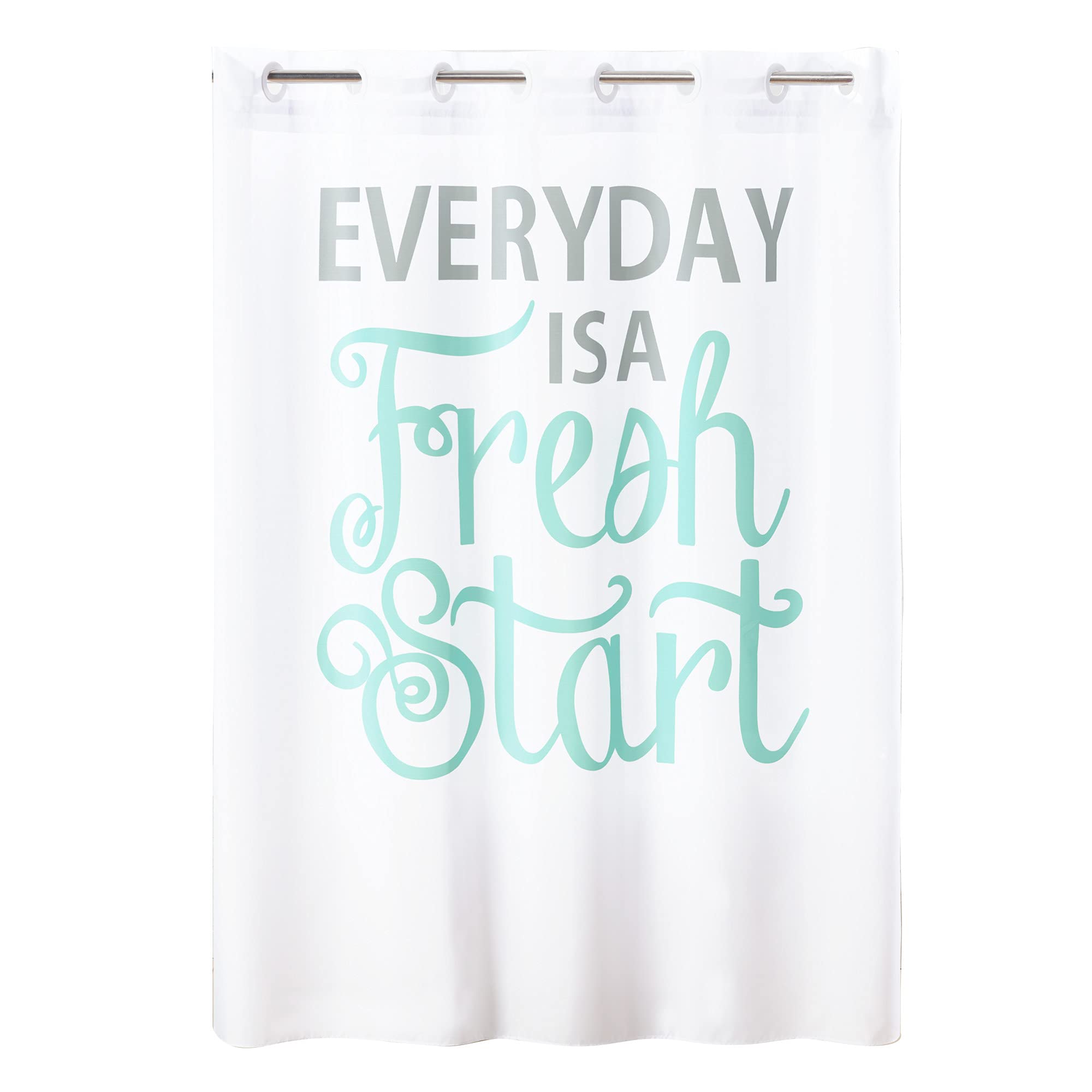 Hookless Word Print Shower Curtain with Peva Liner, 71 X 74, Spa