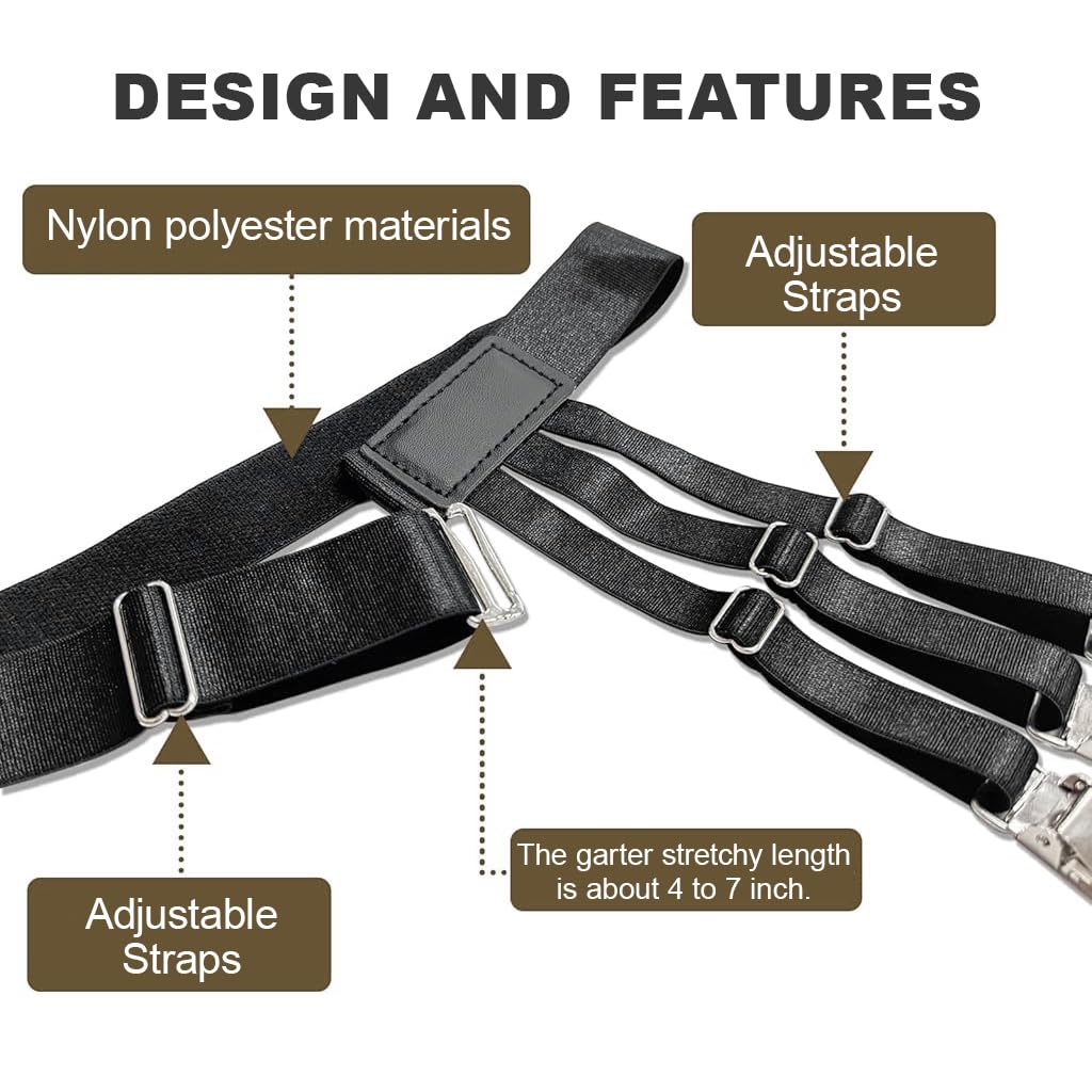 GUSTAVE® 2Pcs Shirt Stays for Men Formal Adjustable Shirt Tucker Belt with Elastic Adjustable Garters Shirt Holder Suit Accessories Shirt Stays Suspender Belt for Man 3