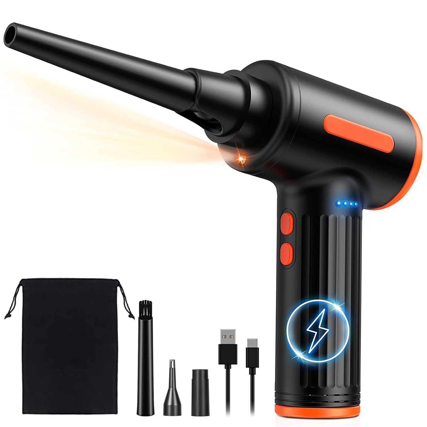 【Brushless Motor 150000RPM】 Compressed Air Duster, 3-Gear Dust Blower Electric Air Duster for Computer Cleaning, 7500mAh Battery, 15W Fast Charging, LED Light