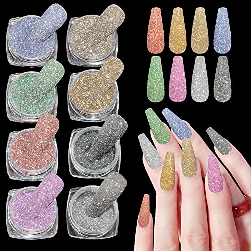 Laza 8 Colors Korea Diamond Nail Powder Sparkling Crystal Glitter Holographic Nail Glitter Dust Laser Silver Mirror Effect Bright Shining Flakes For Acrylic Nails Polish Nail Art Diy Decoration #TOP9