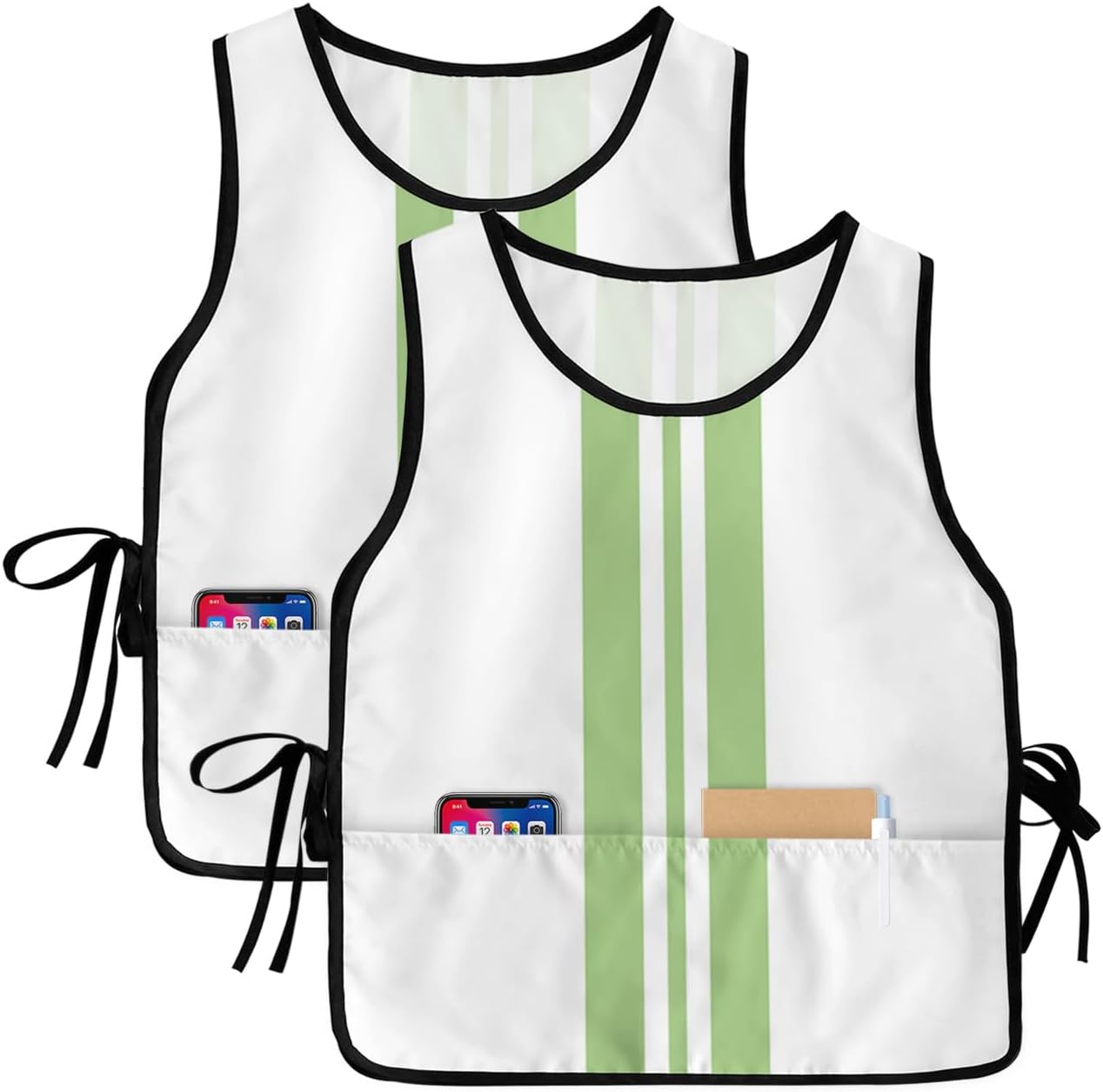 Unisex Cobbler Apron with 2 Pockets, St. Patrick's Day Green Stripe Minimalism Style Waterproof Vest Kitchen Chef Apron, Smock Apron Vest Cobbler Aprons for Women Men, 2 Pack, 20” x 27.5”
