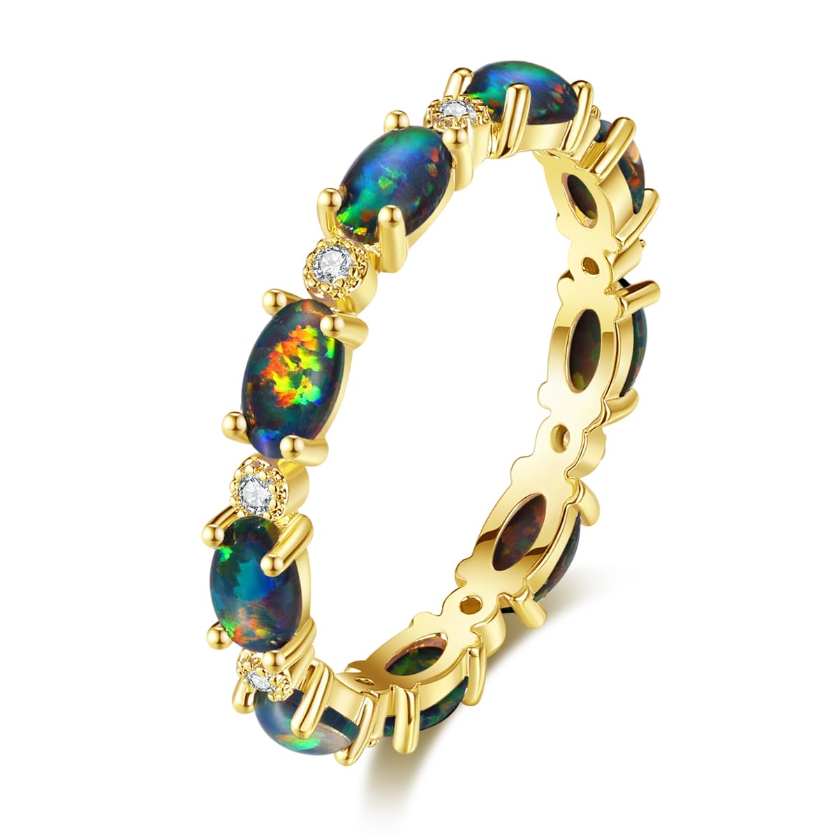 Angol Opal Ring for Women Rose Gold Plated 925 Sterling Silver Opal Engagement Wedding Promise Rings Jewelry Gifts for Her (9, Gold，Black Opal)