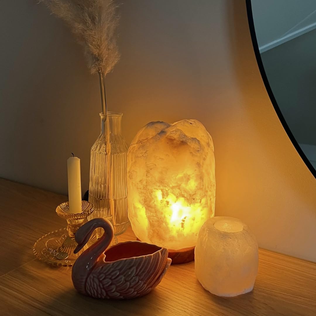 Dimmbare Salzlampe Bliss - 100% echtes Himalaya Salz aus Salt Range Pakistan - Salzkristall-Lampe - Salzstein - Tischlamp inkl. 1x 15W Glühbirnen und Geschenkbox (10-12 KG)