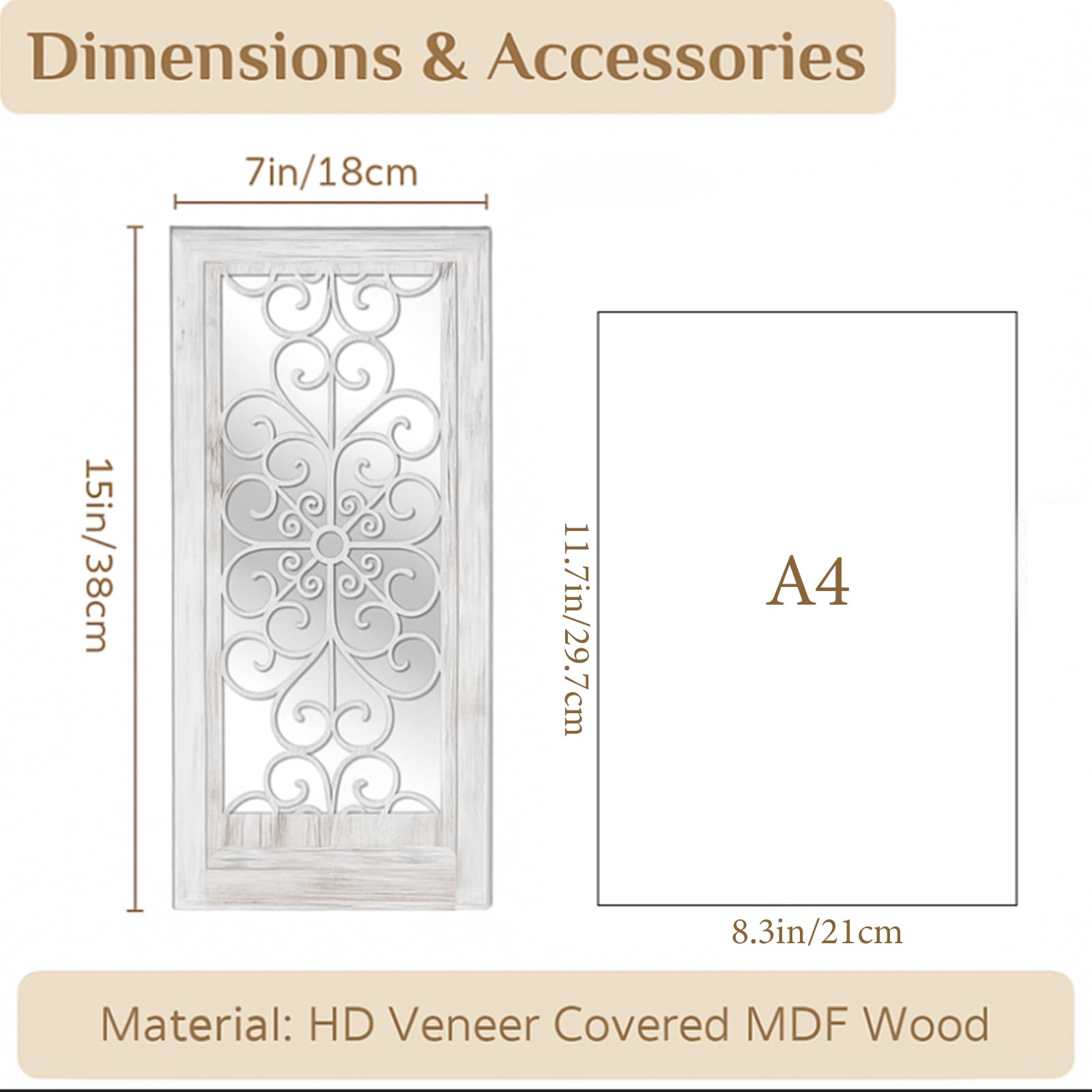Lot de 2 bougeoirs muraux décoratifs en miroir blanc délavé pour petit vase, bougies piliers