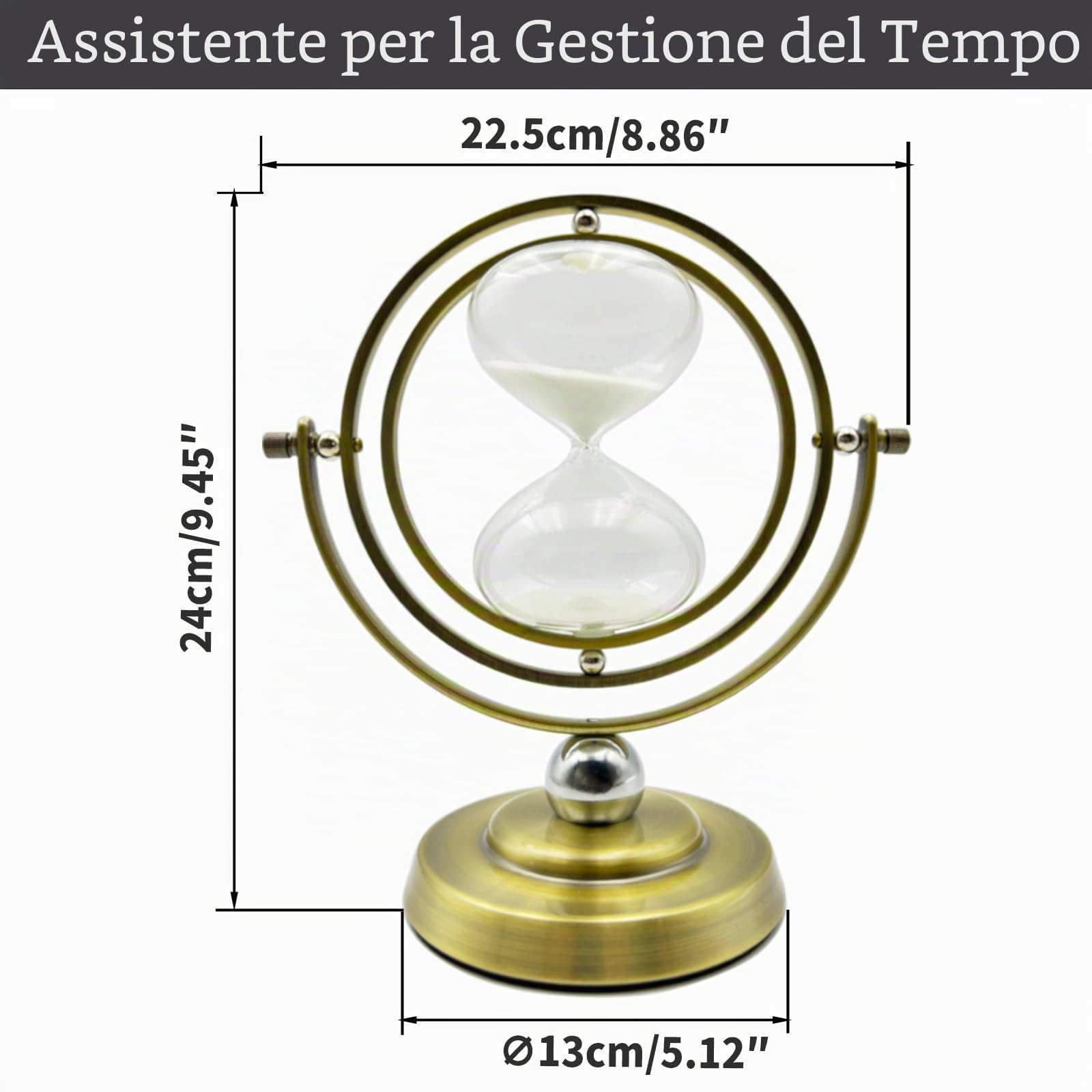 Clessidra 60 Minuti in Metallo e Vetro, Timer di Sabbia Girevole Bianco | In Vetro Borosilicato di Alta Qualità con Buona Trasparenza, Clip Artistica in Rame e Base, per Casa Ufficio e Aula