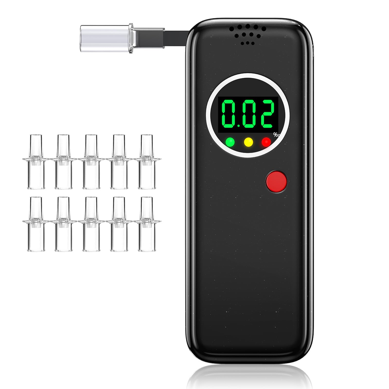 Breathalyzer,High-Accuracy Professional Alcohol Tester with 10 Mouthpieces,LCD Digital Display Alcohol Tester for Personal & Professional Use（Black）
