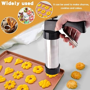 Professional Churro Maker Machine with 16 Discs & 8 Nozzles, Cookie Press Gu-n Kit, Multi-Function Cookie & Dough Press for DIY Dessert Making Decorating Baking Supplies