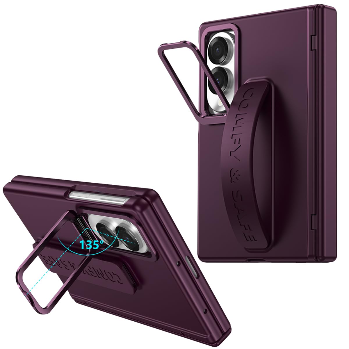 Etui do Galaxy Z Fold 8 z paskiem, zintegrowana folia ochronna, podpórka, uchwyt na nadgarstek, magnetyczny zamek błyskawiczny, pokrowiec na nadgarstek do Samsung Galaxy Z Fold8-czerwony