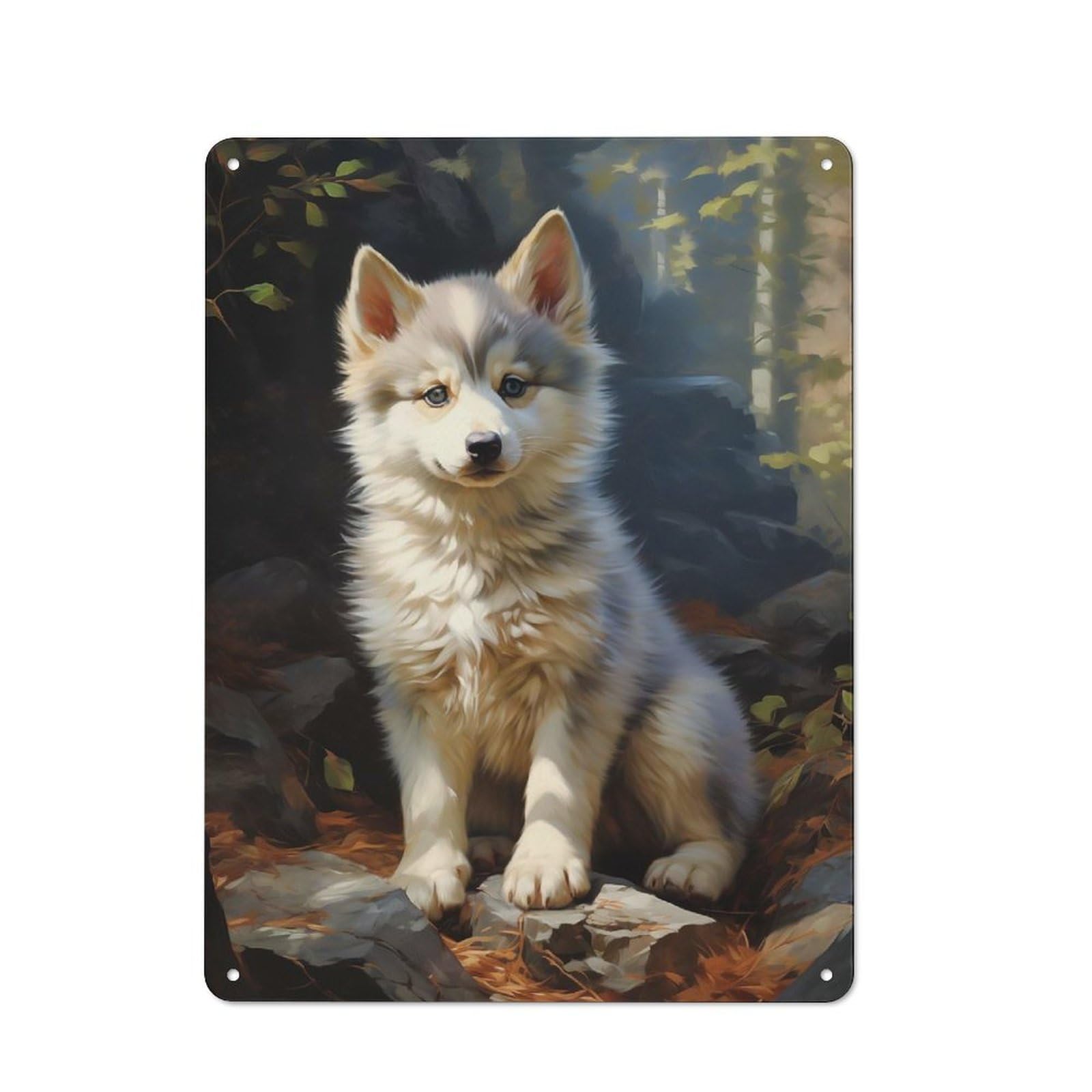Junmoney Style-7 Metal Wall Plaque With Siberian Husky Puppy Design 40X30cm, Retro Small Space Decor For Flat, Dorm Room, Lounge Or Cafe