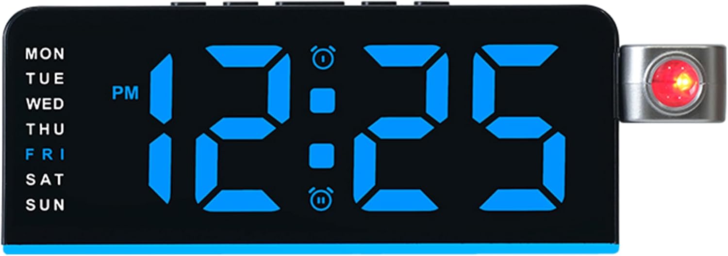 iTOMA Projection Alarm Clock with Dual Alarms & Customizable Snooze (1-60 Mins), 180° Rotatable Red Projector, 4-Level Dimmer, Night Mode, USB Charging Port for Bedroom, Home Office