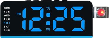 iTOMA Projection Alarm Clock with Dual Alarms & Customizable Snooze 1-60 Mins, 180 Rotatable Red Projector, 4-Level Dimmer, Night Mode, USB Charging Port for Bedroom, Home Office
