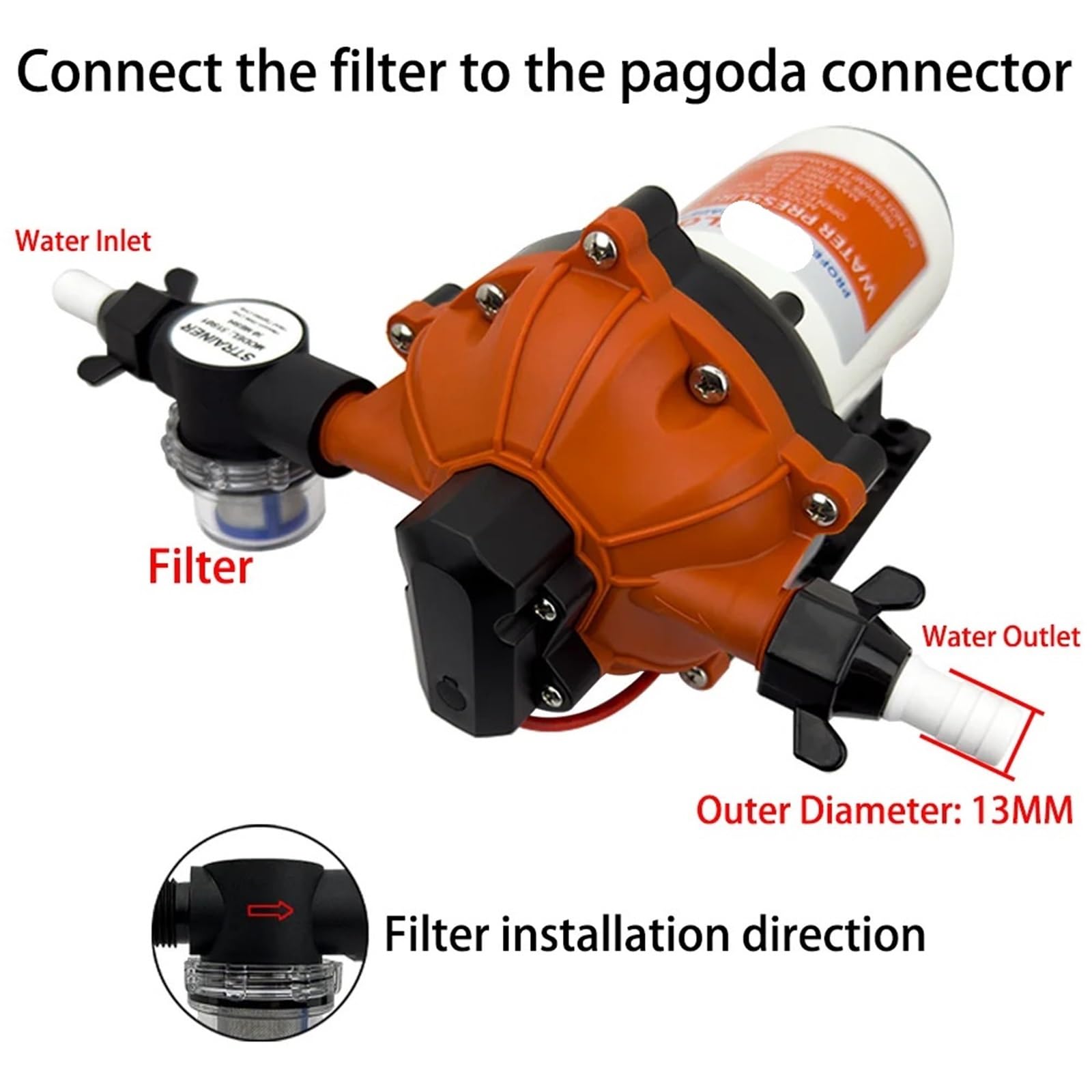 Pompa membranowa, Pompa wodna membranowa 5,0 GPM 60 PSI DC 12/24 V elektryczna do jachtów, łodzi, kamperów, przyczep kempingowych, zasilanie wysokociśnieniowe, komór(15.0LPM,12)