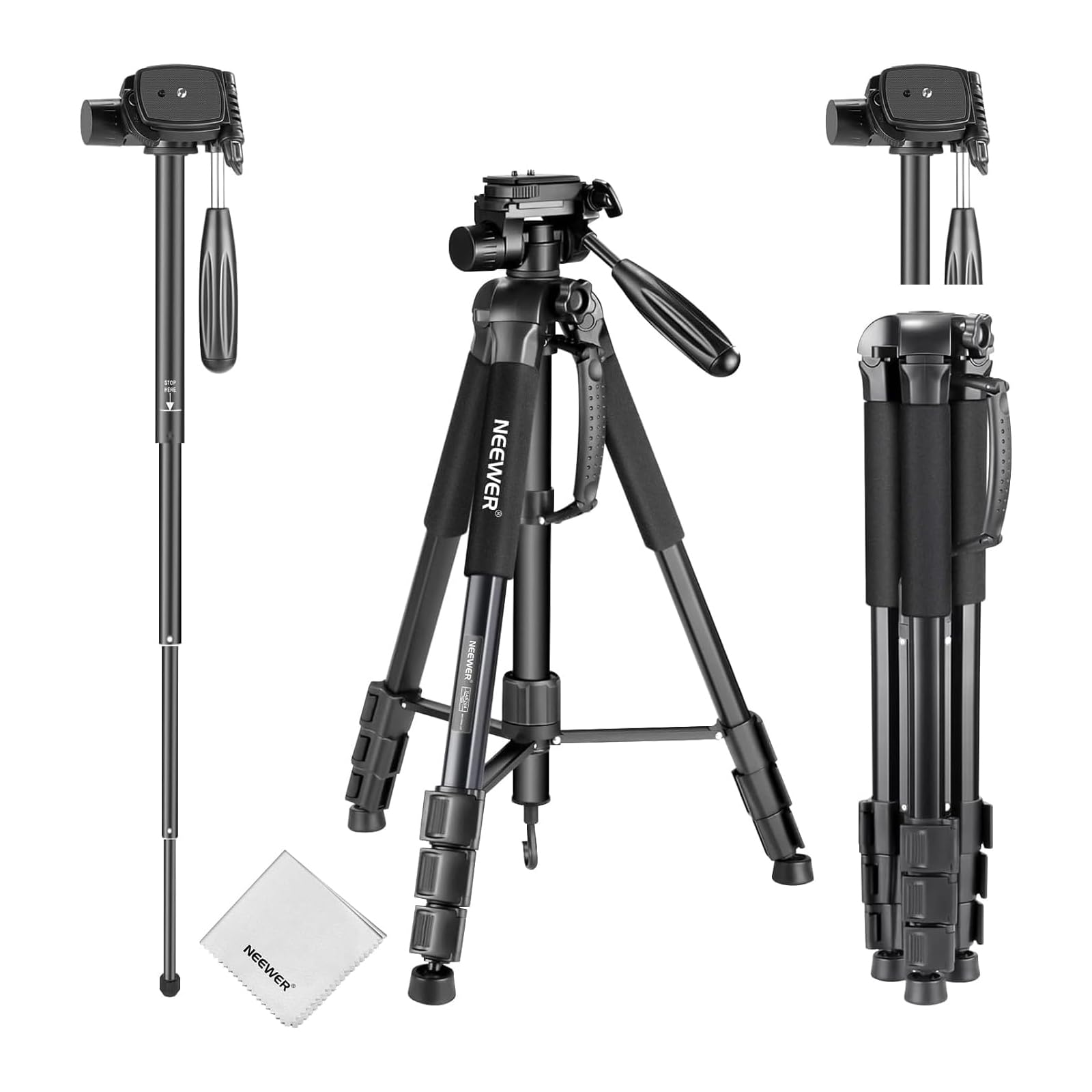 NEEWER 2 en 1 Trípode Cámara&Monopié,69.7" Portátil Travel Tripod Stand Aleación Aluminio con 3 Way Swivel Pan Head Compatible con Canon Nikon Sony DSLR,DV Camcorder Video Grabación Filmación,SAB264