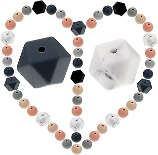 ULDIGI 100 Peças Kit De Contas De Silicone Joias Em Massa Acessórios De Impressão De Vaca Contas Em Massa Contas De Silicone DIY Contas De Silicone Em Massa Silicone Solto Hexágono Joias