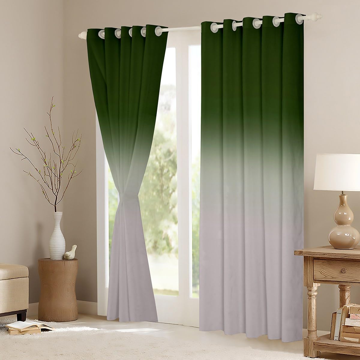 Homemissing Green Darkening Drapes Kids Ombre Grey Curtains for Bedroom Living Room Gradient Style 30%-50% Blackout Curtains for Women Men Lightweight Abstract Window Treatments W66*L90 - Image 3