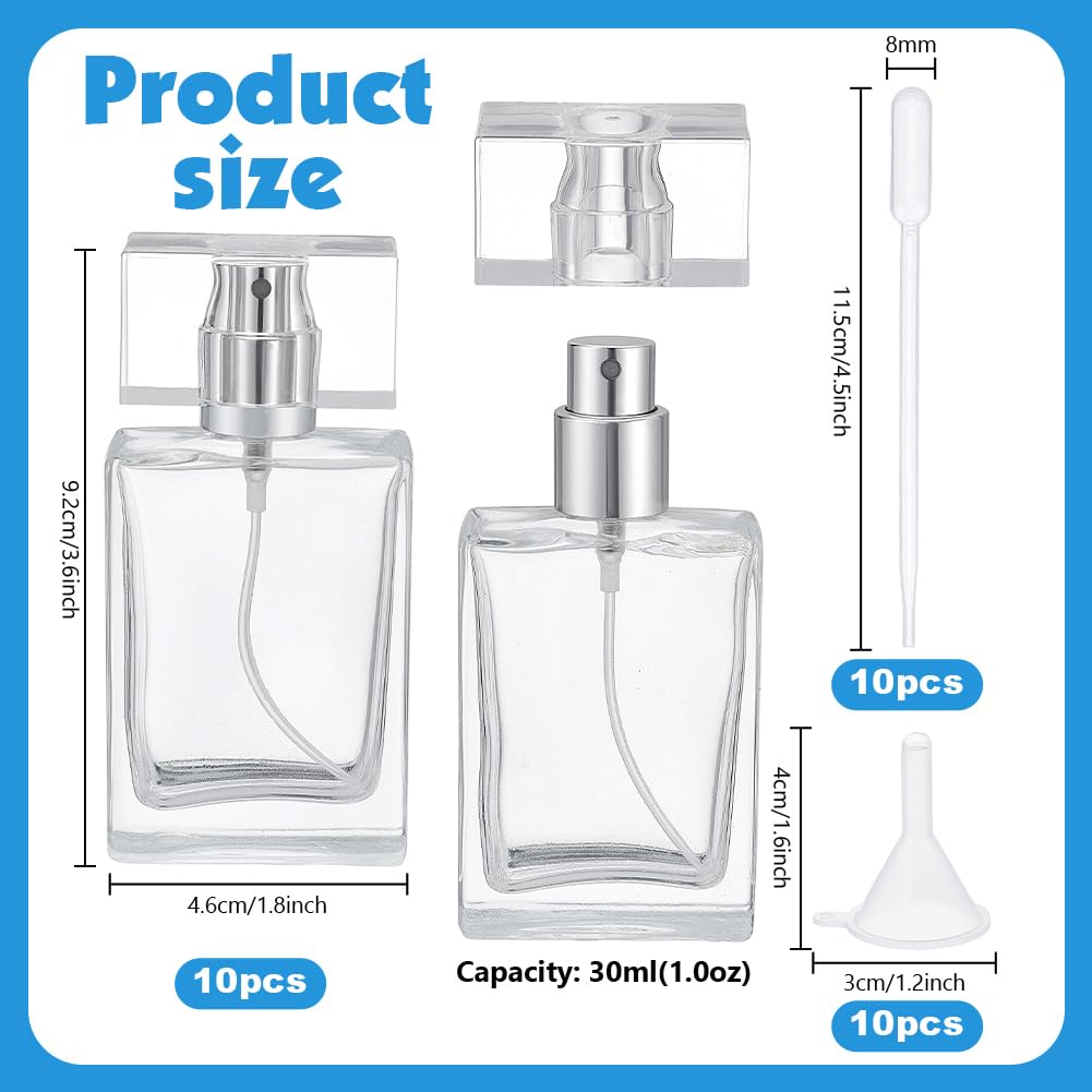 PH PandaHall 10pz Bottiglie di Profumo in Vetro Vuote 30ml Bottiglie Spray da Viaggio Ricaricabili Atomizzatore di Profumo Trasparente per Contenitore di Olio Essenziale da Viaggio