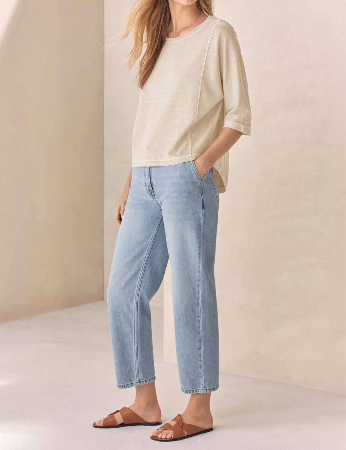 Fanway&EC Women's Casual Summer Tops 3/4 Sleeve Crew Neck T Shirts Loose Fit Tunic Blouses Tee - Image 2