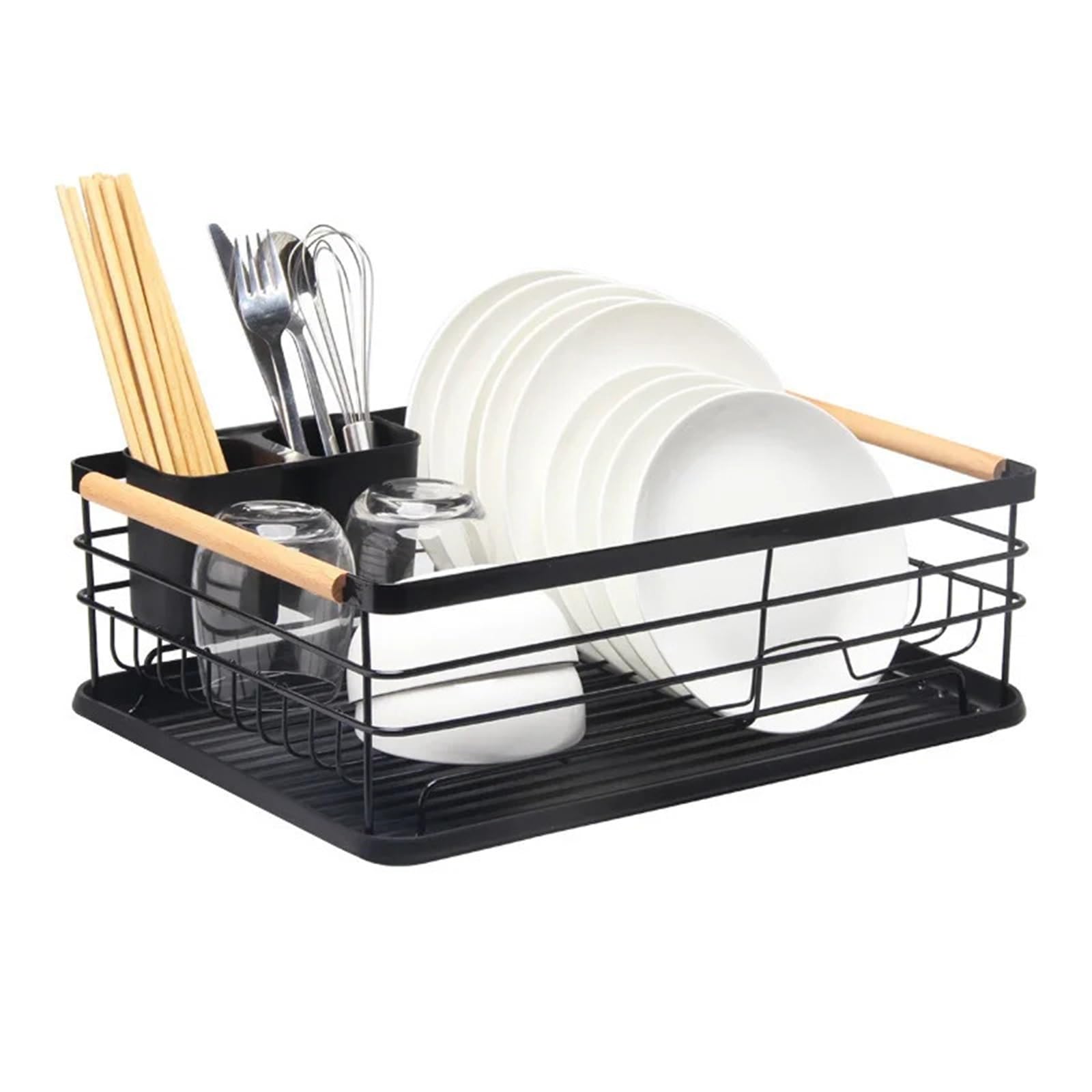 GYTTDERFL Kitchen Shelves Dish Rack with Drip Tray Kitchen Cutlery Storage Basket Dish Drainer Rack with Storage for Kitchen Organizer Rack(Black-1-tier)