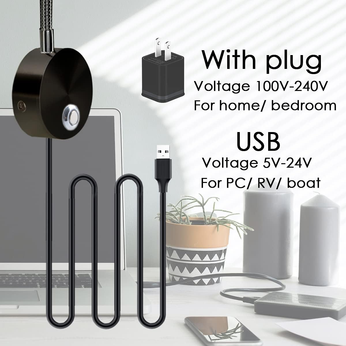 Adust Bedside Reading Light for Bed, Bed Wall Mounted Reading Light, 3W LED Touch Dimmable Brightness Minimalist Wall Headboard Reading Lamp, 3 Colour Temperature, 3000k, 4000k, 6000k