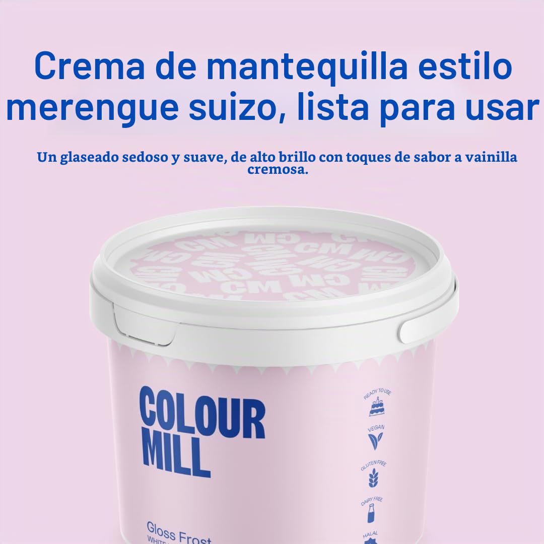 Colour Mill Gloss Frost White Buttercream: Glaseado Blanco, Crema de Mantequilla al Estilo Merengue Suizo - 1 Litro