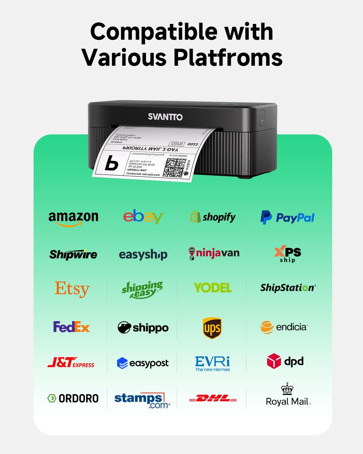 SVANTTO Bluetooth Etikettendrucker 4x6, DHL Thermodrucker für Versandetiketten 100 x 150 mm, Labeldrucker ohne Tinte für iOS Android Windows Mac, kompatibel mit Shopify, Etsy, DHL, UPS, Schwarz
