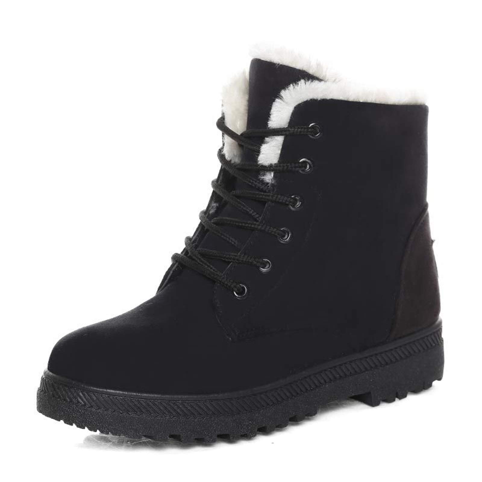 Yusea Flat Platform Sneaker Shoes Plus Velvet Winter Warmth Women Lace Up Cotton Snow Boots