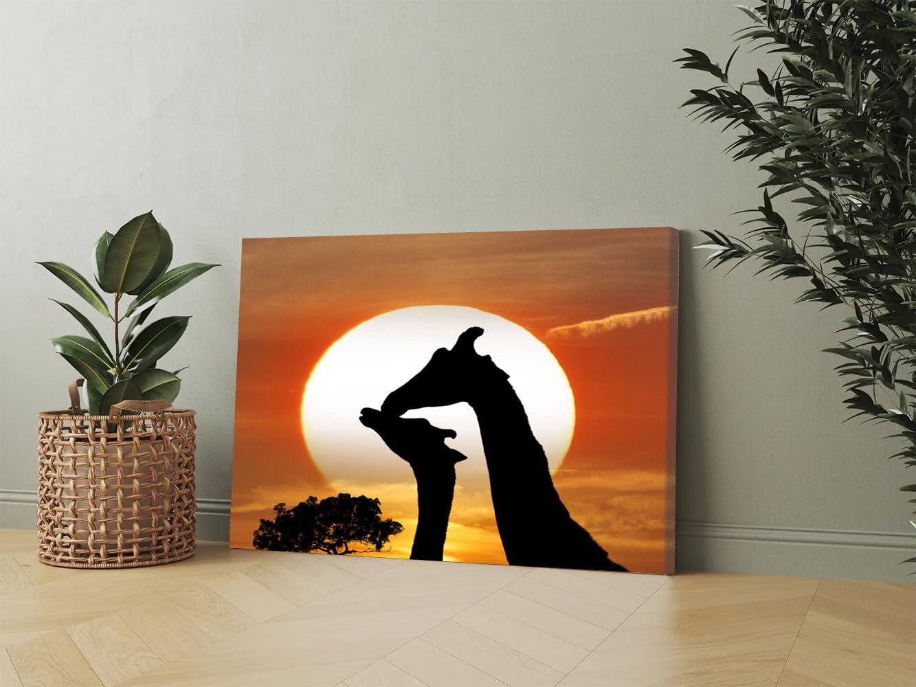GADGETS WRAP Canvas Gallery Wrap Framed for Home Office Studio Living Room Decoration (17x11inch) - Giraffe Couple At Sunset